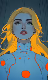 a cartoon girl with blonde hair and blue top