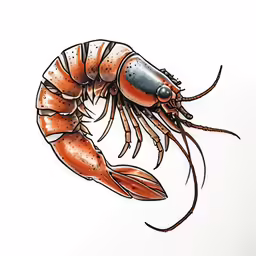a shrimp drawing with color pencils on white paper