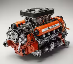 the engine is showing all its gears and features