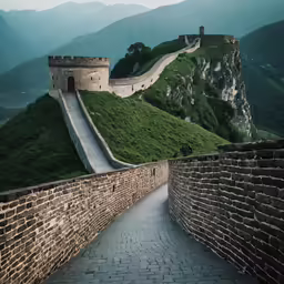 the great wall, china, which extends from the top of the mountain