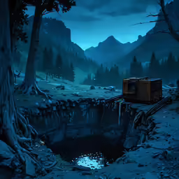 a dark forest is illuminated by the moonlight light