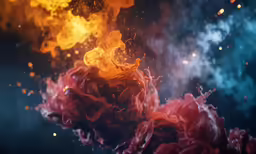 an image of water in the air with red and orange smoke