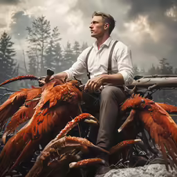 a man sitting on a motorcycle in front of a huge group of large birds