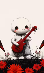 a drawing of a person holding a guitar