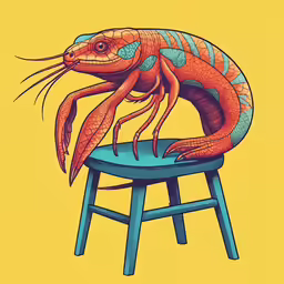 an orange animal sitting on a blue stool