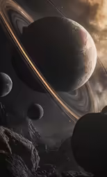 the planets and their rings, with some clouds