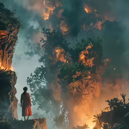 a person standing on top of a lush green hill
