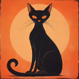 a painting of a black cat with orange eyes