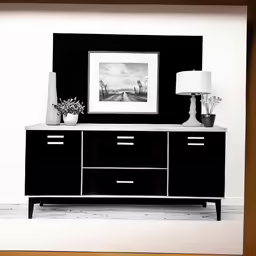 a lamp sitting on a stand in front of a television