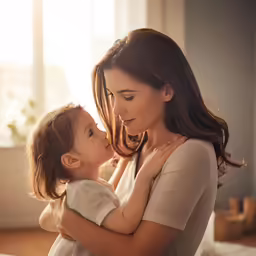 a mother with her baby on the bed
