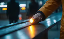 a person touching their hand with yellow light