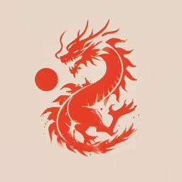 a painting of a red dragon sitting next to a ball