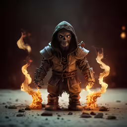 the skeleton is in front of the fire