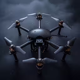 many propeller like structures floating in dark water,an artistic photograph of a futuristic space vehicle that resembles a flying machine