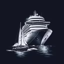 a cruise ship sailing in the ocean at night