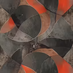 multiple different images of large circular mirrors on concrete