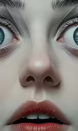 the eyes and upper lip are seen in this surreal digital image