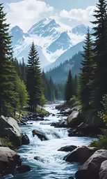 a stream with a mountain in the background