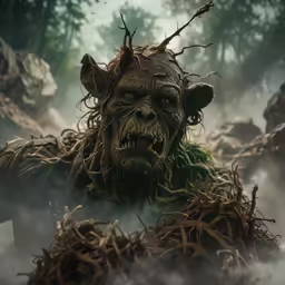 a monster - like creature is in a thicket with branches