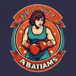 an art nouveau artwork of a woman with boxing gloves,the logo for a boxing team with a woman wearing gloves and text that reads mr johnny abitams