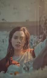 a woman is holding something on a string