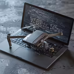 a laptop with an image of robot parts on it