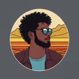 a man with sunglasses standing in front of a mountain range,a portrait in an oval with sunglasses