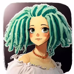 a cartoon picture of a woman with green hair