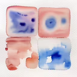 some watercolors with the colors blue and orange on them