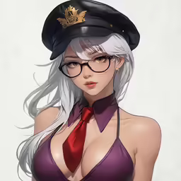 there is a drawing of a woman with long white hair wearing a hat and glasses