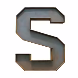 the letter s in rust metal with white background