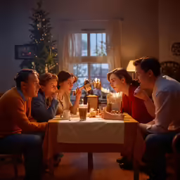 a group of people sitting at a table in front of a window