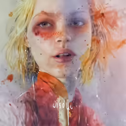 a woman with yellow hair and blue eyes