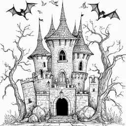 a drawing of a castle in a forest