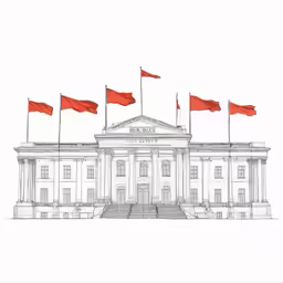 a drawing of the capitol building with flags flying on top