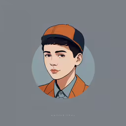 a photo of an animated man in a baseball cap,the young man is depicted in a circle