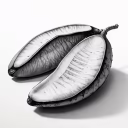 a black and white photo of two pods