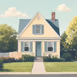 painting of the front porch of a yellow cottage