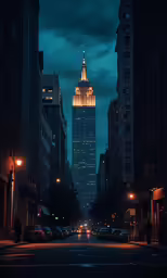 a very big city street at night time