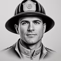 the portrait of a man in a firefighter hat