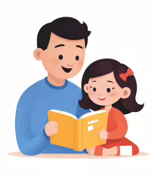 father and daughter sitting on the ground reading