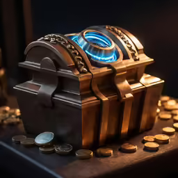 the wooden block is adorned with jewels and coins