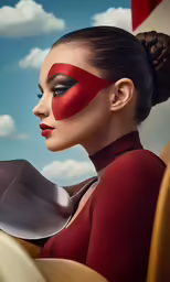 the woman has her face painted like an airplane