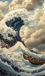 a huge wave that has the ocean underneath it