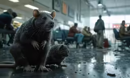 a small animal sitting on top of a wet floor