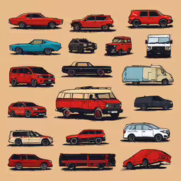 an old fashion advertisement featuring vans and their different colors,various color cars lined up in a circle