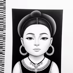 a drawing of a person wearing large earrings