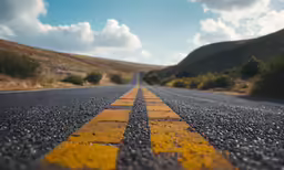 an empty road is shown on a cloudy day