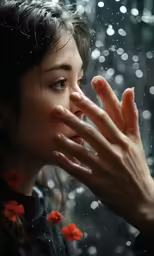 a woman is blowing the wind out the window