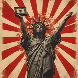 the statue of liberty holding an old digital camera